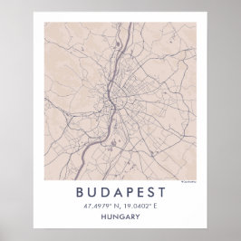 Custom City Map Budapest Hungary Wall Art Poster