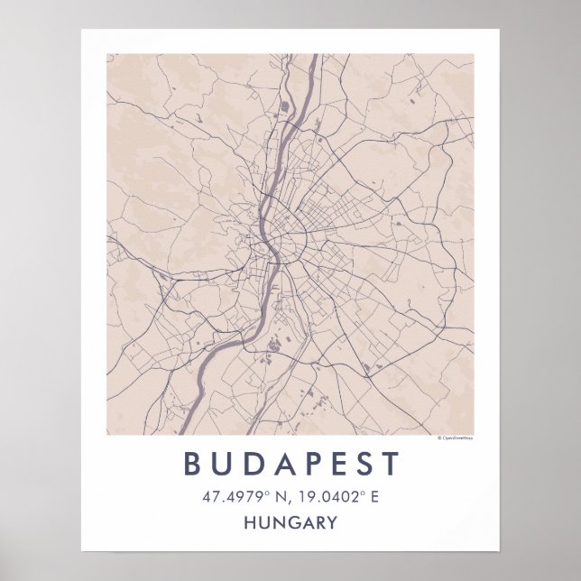 Custom City Map Budapest Hungary Wall Art Poster (Frente)