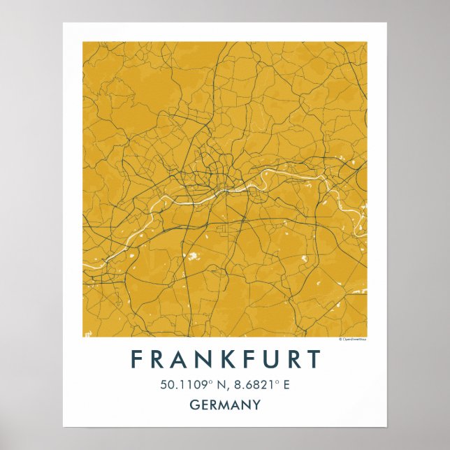Custom City Map Frankfurt Germany Wall Art Poster (Frente)