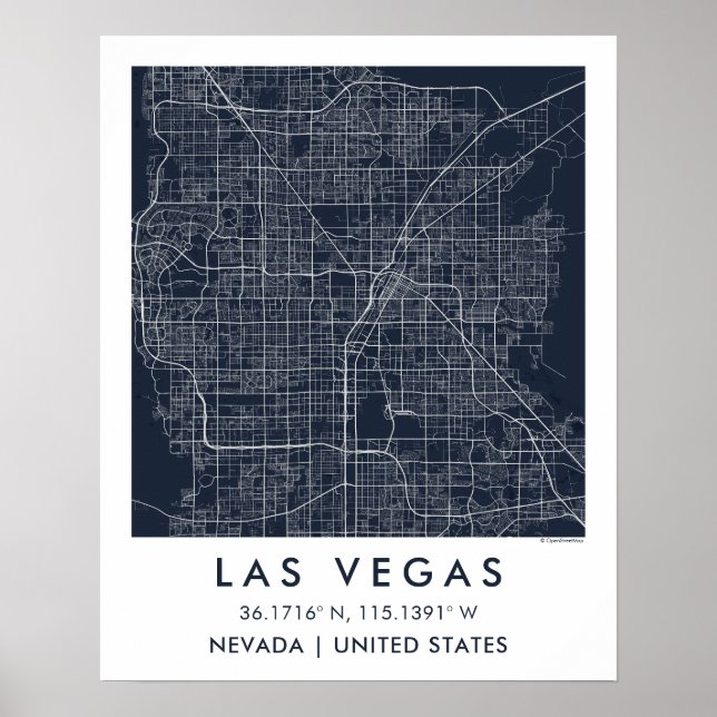 Custom City Map Las Vegas Nevada Wall Art Poster (Frente)
