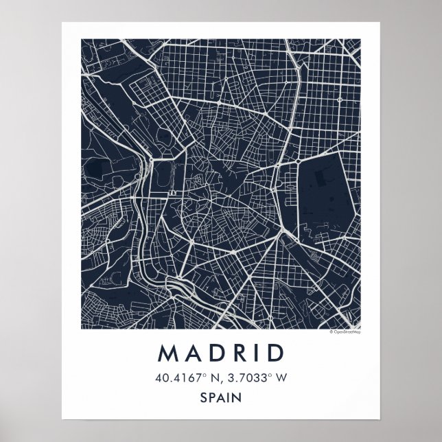 Custom City Map Madrid Spain Wall Art Poster (Frente)