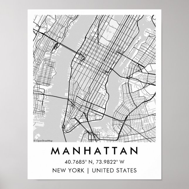 Custom City Map Manhattan New York Poster (Frente)