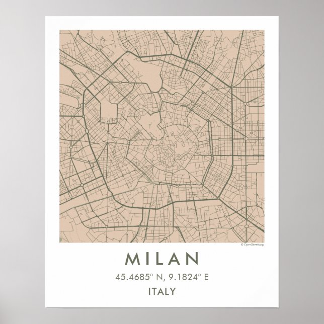 Custom City Map Milan Italy Wall Art Poster (Frente)
