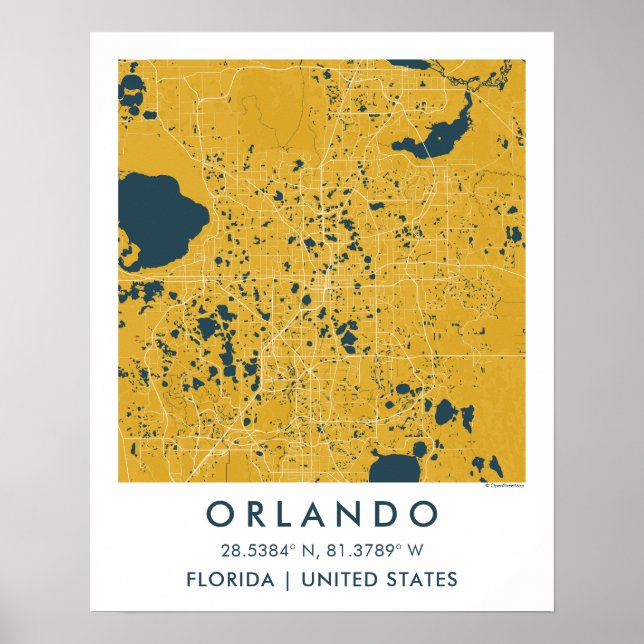 Custom City Map Orlando Florida Wall Art Poster (Frente)