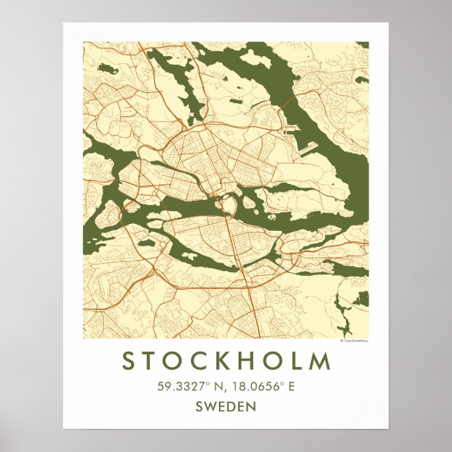Custom City Map Stockholm Sweden Wall Art Poster (Frente)