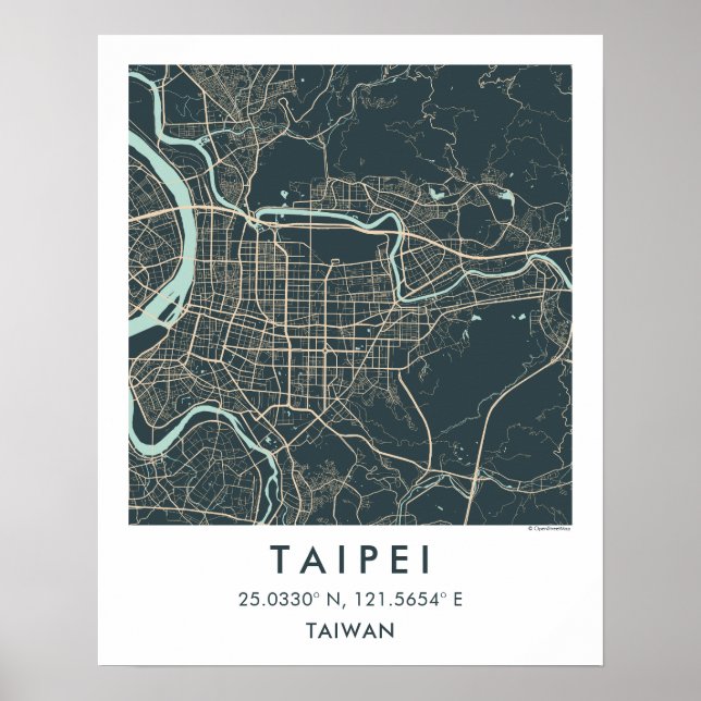 Custom City Map Taipei Taiwan Wall Art Poster (Frente)