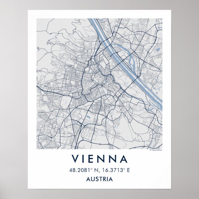 Custom City Map Vienna Austria Wall Art Poster (Frente)
