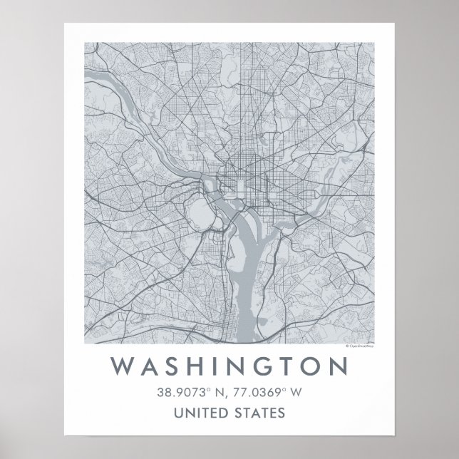 Custom City Map Washington DC Wall Art Poster (Frente)