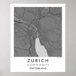 Custom City Map Zurich Switzerland Wall Art Poster