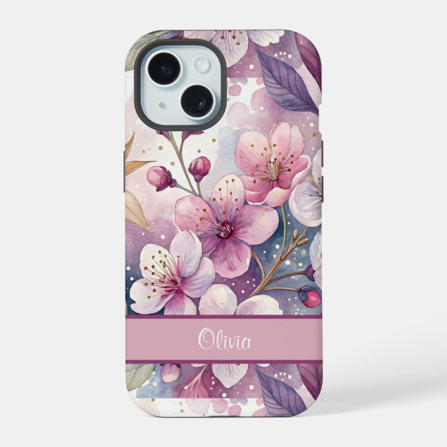 Custom Elegant Watercolor Cherry Blossom Sakura (Verso)