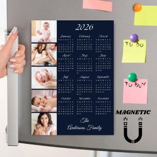 Custom Family Photo Collage 2026 Calendar Magnet