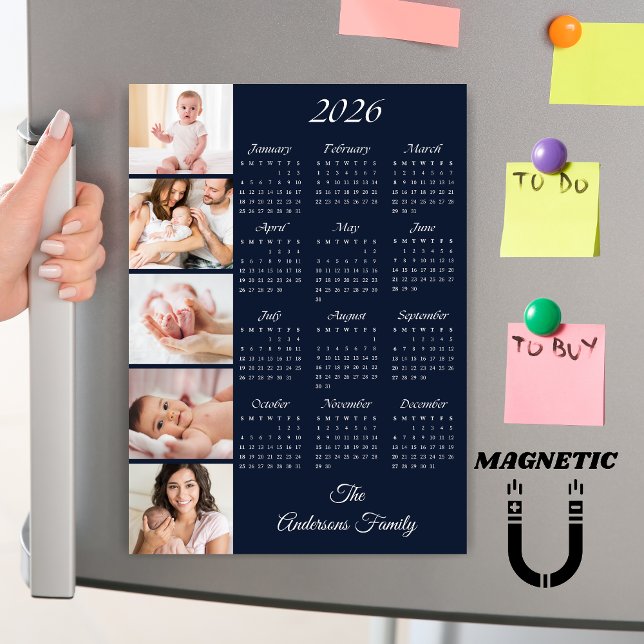 Custom Family Photo Collage 2026 Calendar Magnet (Criador carregado)