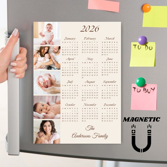 Custom Family Photo Collage 2026 Calendar Magnet (Criador carregado)