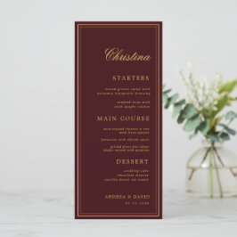 Custom Guest Name Burgundy Gold Place Card Menu