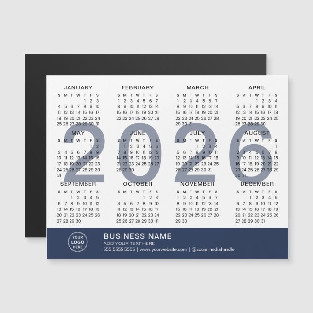 Custom Logo Business 2026 Magnetic Calendar (Frente/Verso)