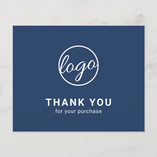 Custom Logo Navy Blue Budget Thank You Card (Frente)