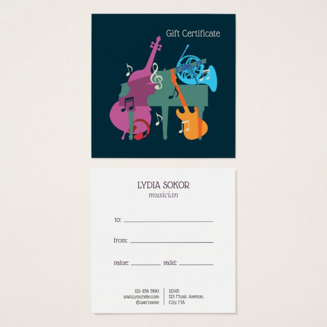 Custom Music Lessons Gift Certificate (Frente & Verso)