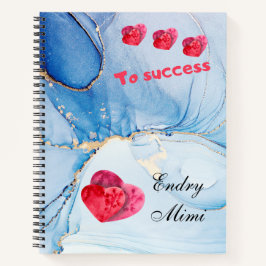 Custom name blue wetercolor with hearts Notebook 