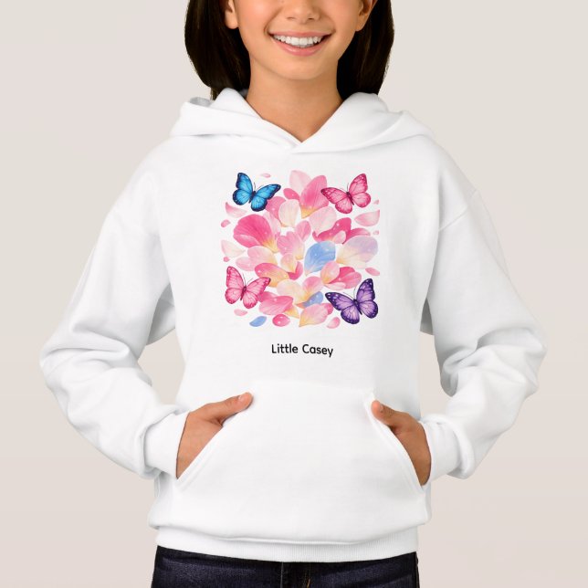 Custom Name Butterfly & Flower Kids Hoodie (Frente)