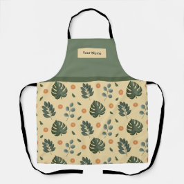 Custom Name Cream and Sage Green Botanical Apron