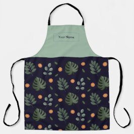 Custom Name Navy Botanical Apron