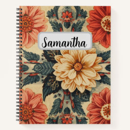 Custom name red vintage floral pattern 