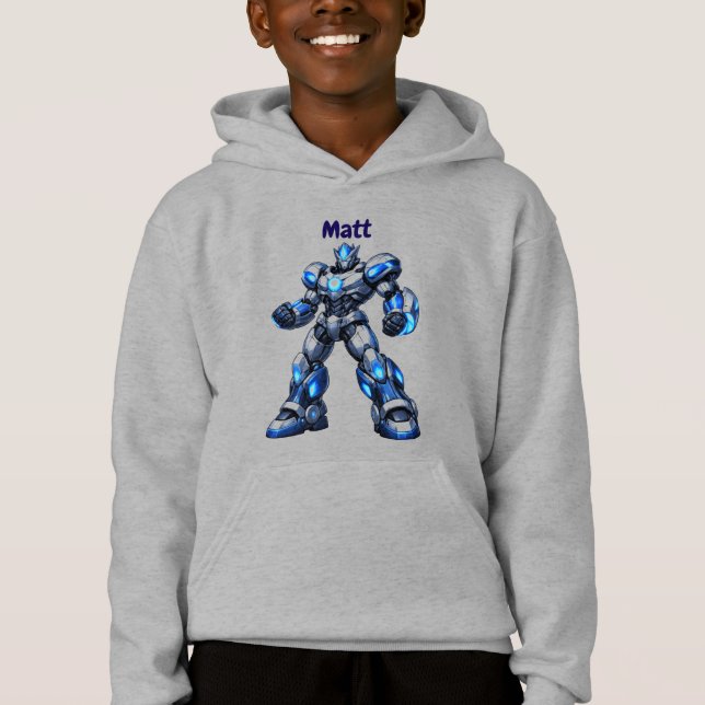 Custom Name Robot Kids Birthday Hoodie Gift (Frente)