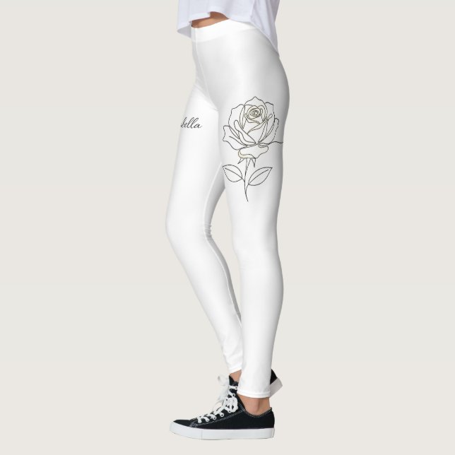 Custom Name Rose Floral Leggings - Personalized Is (Esquerda)