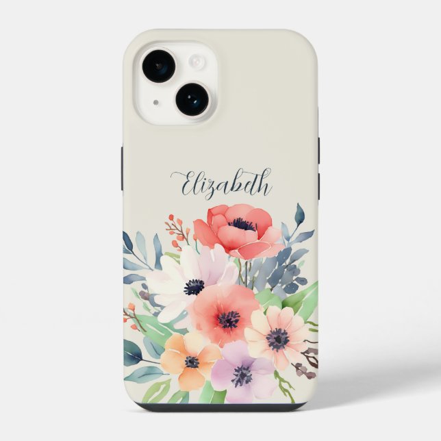 Custom Name Watercolor Floral Anemone (Verso)