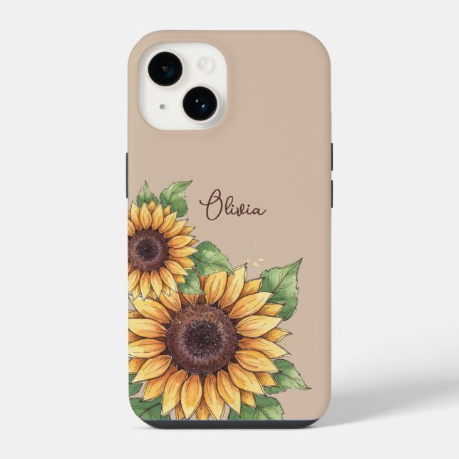 Custom Name Watercolor Sunflower Rustic (Verso)