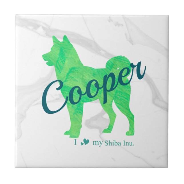 Custom Pastel Green Shiba Inu Silhouette Tile (Frente)