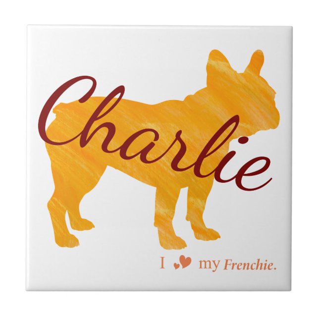 Custom Pastel Orange French Bulldog Tile- Frenchie (Frente)