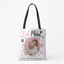 Custom Photo Cat Mom Tote Bag