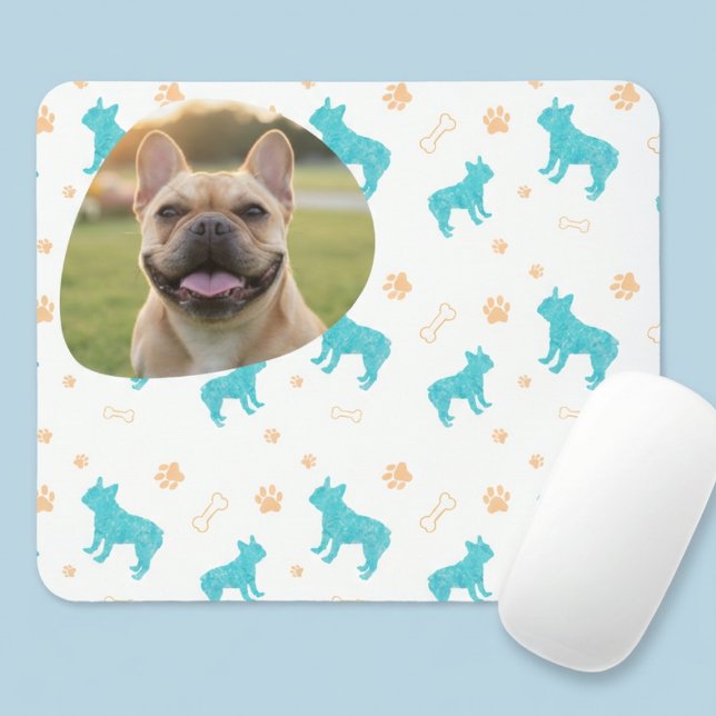 Custom Photo French Bulldog Mouse Pad  Pastel Blue (Criador carregado)