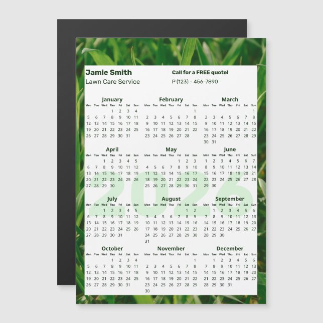 Custom Photo Lawn Care 2026 Calendar Magnet (Frente/Verso)