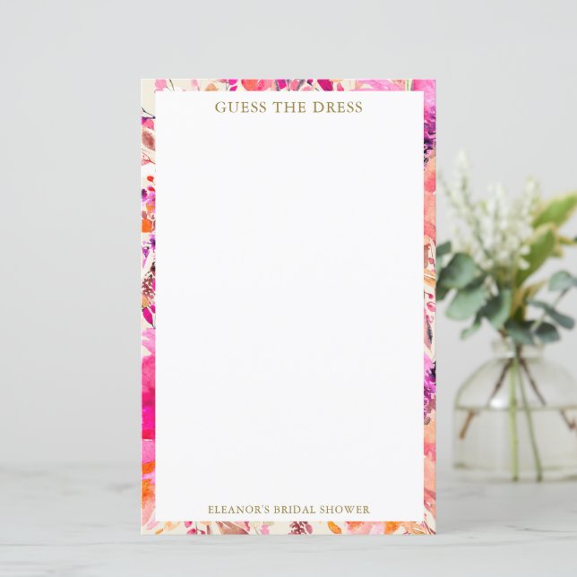 Custom Pink Floral Guess the Dress Bridal Game (Em pé/Frente)