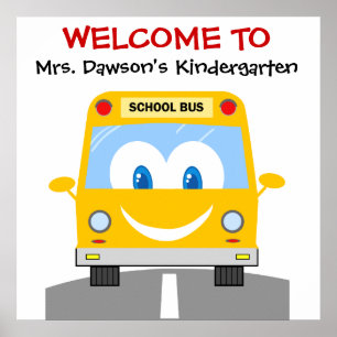 Custom Smiling Yellow Bus School Welcome Poster