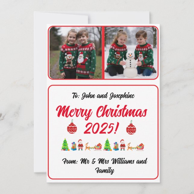 Customisable 2 Photo Traditional Christmas Card (Frente)