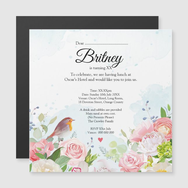 Customisable Female Birthday Invitation – Editable (Frente/Verso)