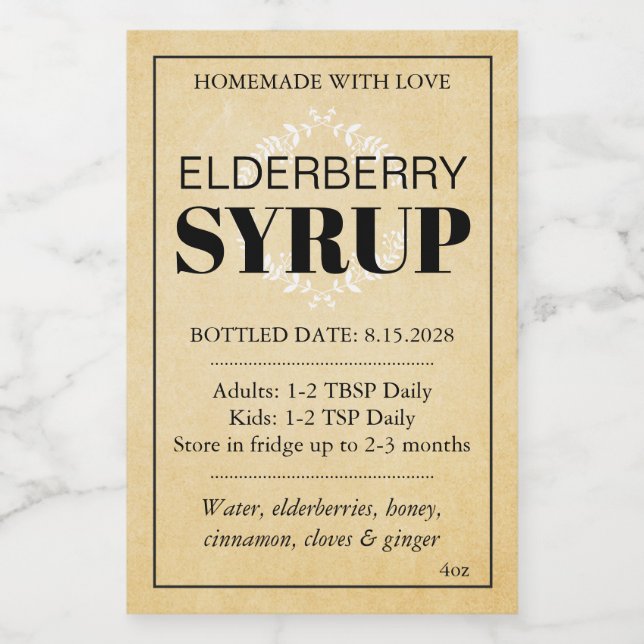 Customizable Elderberry Syrup Label ZEB_04a (Rótulo Único)