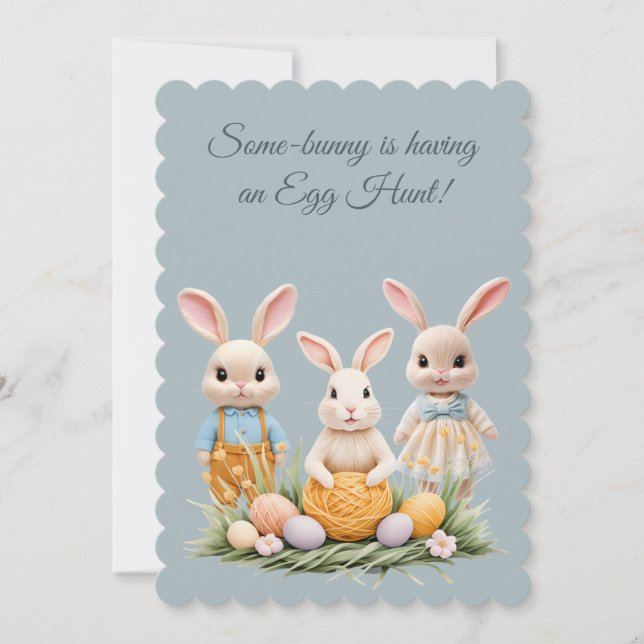 Cute 3 Bunnies Easter Egg Hunt Party Invitation (Frente)