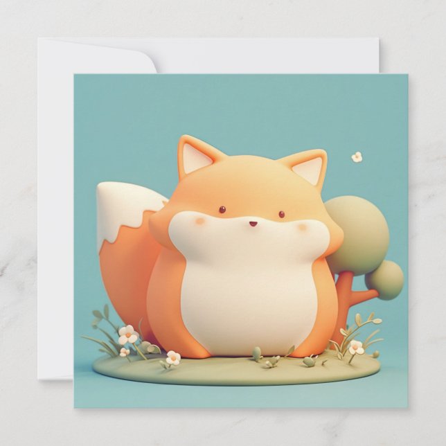 Cute 3D Clay Red Fox in Forest Meadow Postcard (Frente)