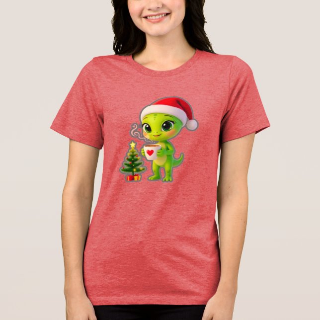 **Cute 3D Green Alien in Santa Hat with Hot Chocol (Frente)