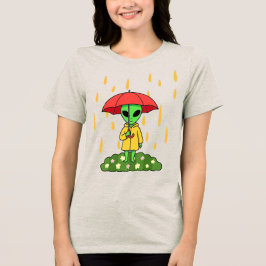 Cute Alien With Umbrella in Rain Space Character