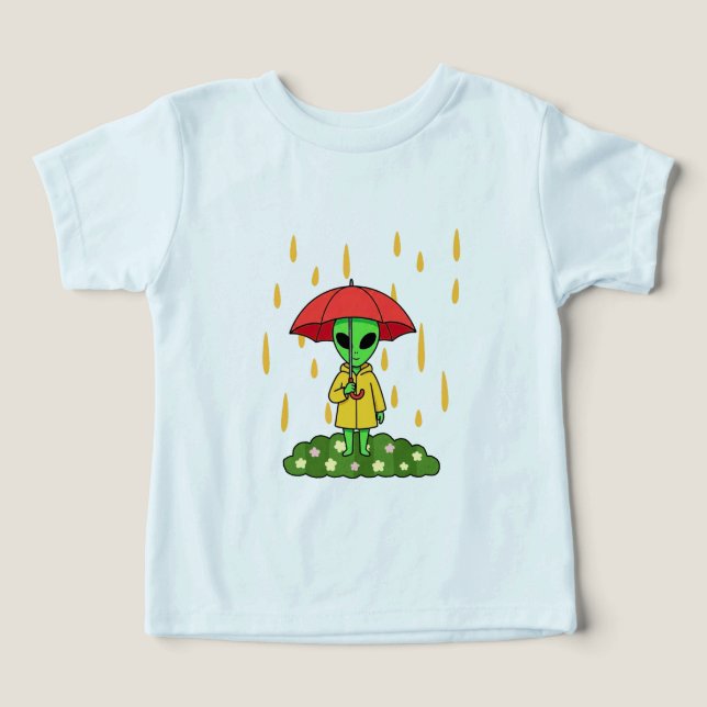 Cute Alien With Umbrella Kawaii Space Character (Design frontal)