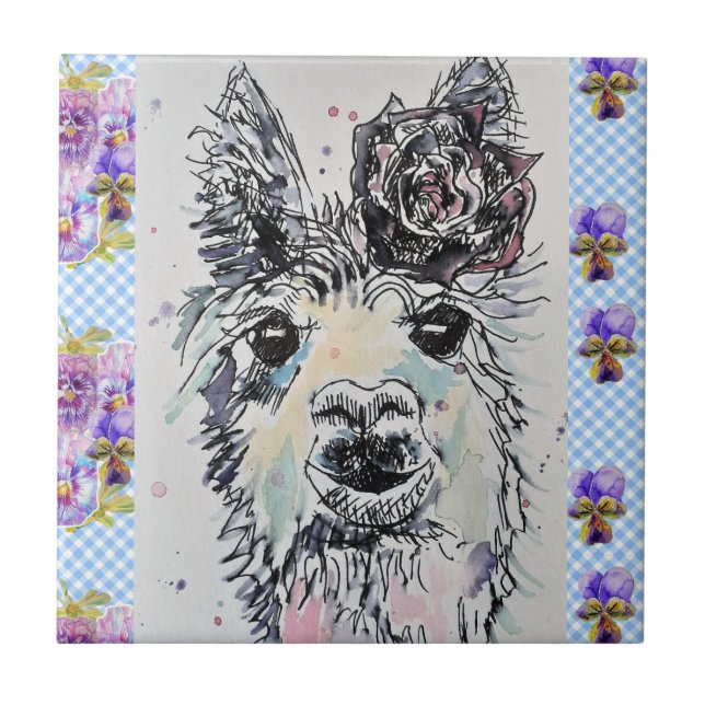 Cute Alpacca Llama Watercolor Azulejo Cerâmico (Frente)