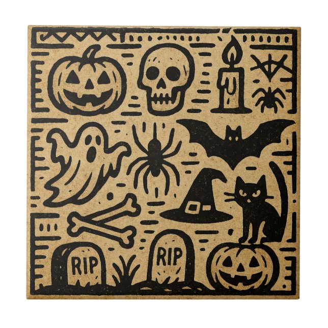 Cute ancient hieroglyph pumpkin and bat Halloween (Frente)