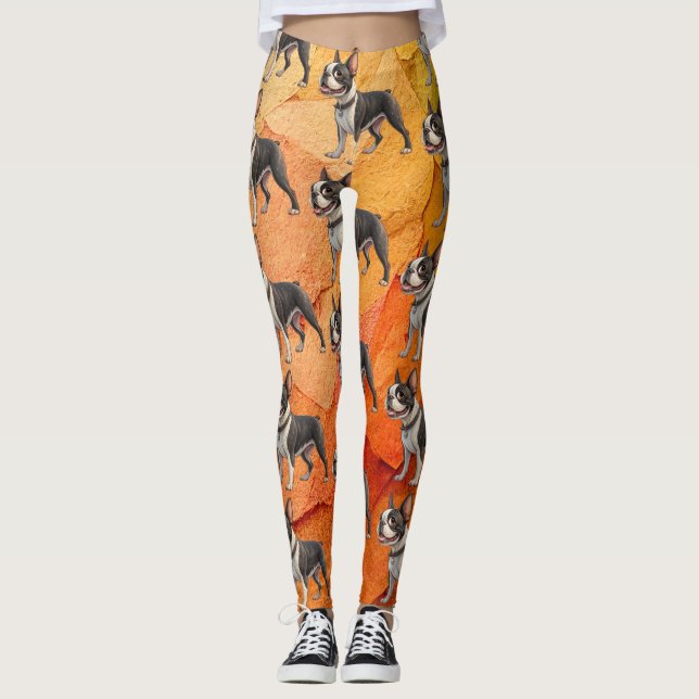 Cute and Colorful Boston Terrier Leggings (Frente)