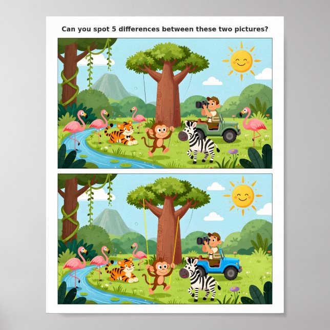 Cute Animal Spot the Difference Poster for Kids (Frente)