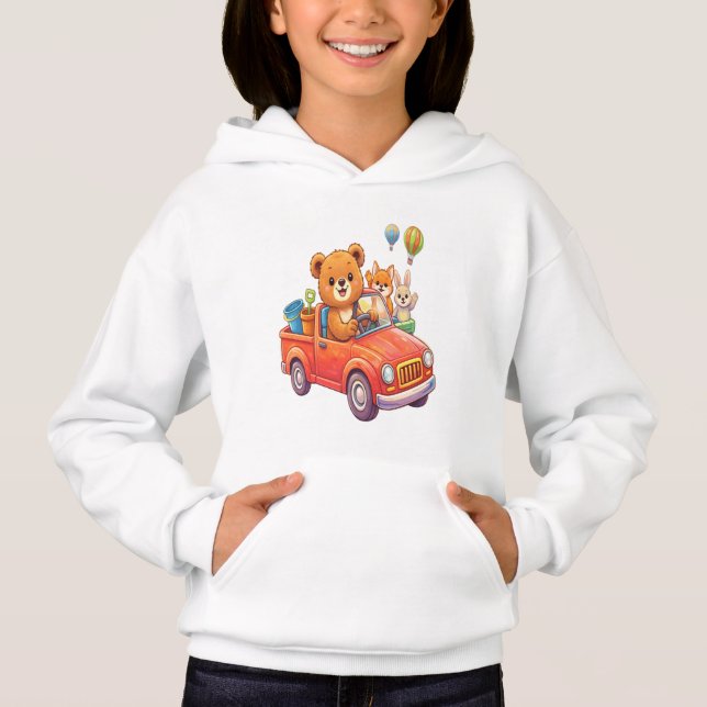Cute Animals in a Red Truck: Bear, Fox, and Bunny  (Frente)